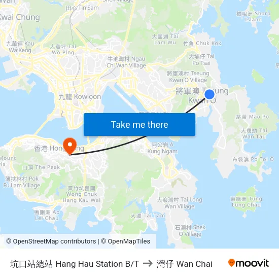 坑口站總站 Hang Hau Station B/T to 灣仔 Wan Chai map