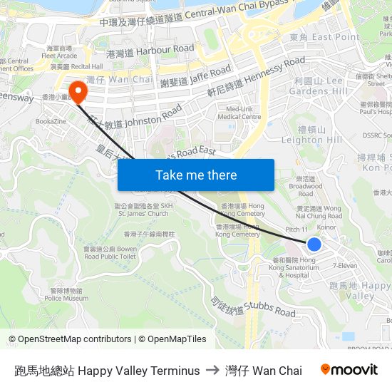 跑馬地總站 Happy Valley Terminus to 灣仔 Wan Chai map