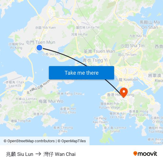 兆麟 Siu Lun to 灣仔 Wan Chai map