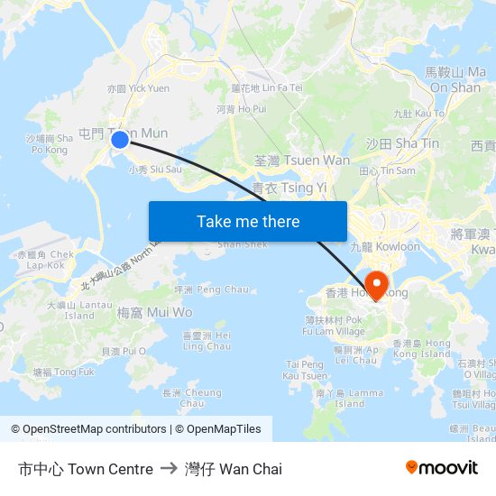 市中心 Town Centre to 灣仔 Wan Chai map