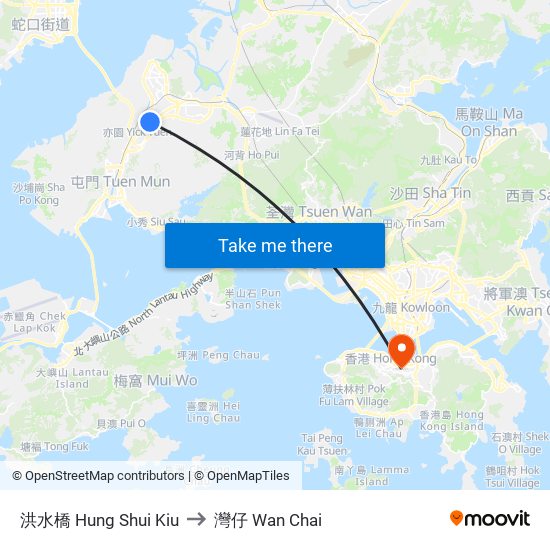 洪水橋 Hung Shui Kiu to 灣仔 Wan Chai map