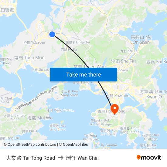 大棠路 Tai Tong Road to 灣仔 Wan Chai map