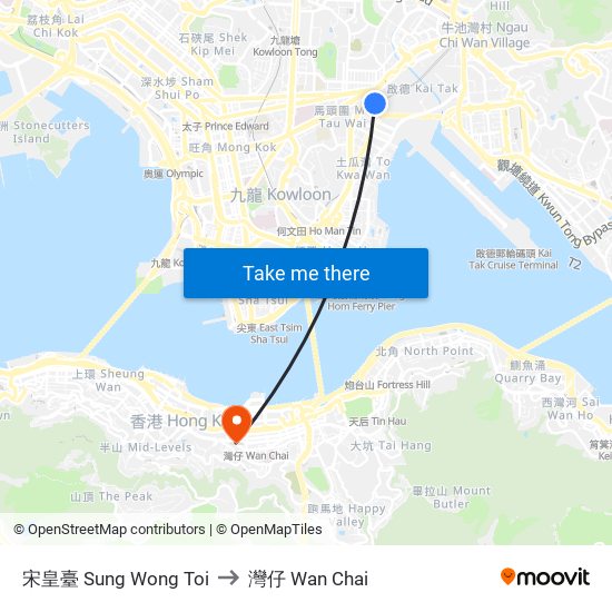 宋皇臺 Sung Wong Toi to 灣仔 Wan Chai map