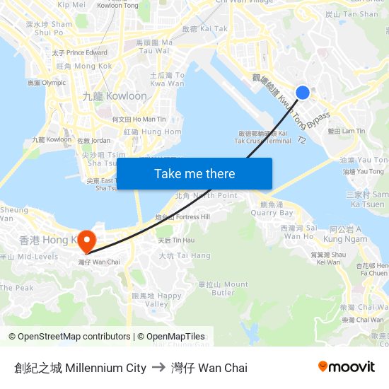 創紀之城 Millennium City to 灣仔 Wan Chai map