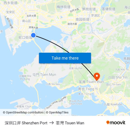 深圳口岸 Shenzhen Port to 荃灣 Tsuen Wan map