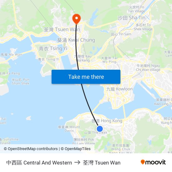 中西區 Central And Western to 荃灣 Tsuen Wan map