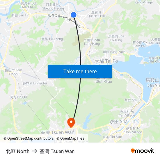 北區 North to 荃灣 Tsuen Wan map