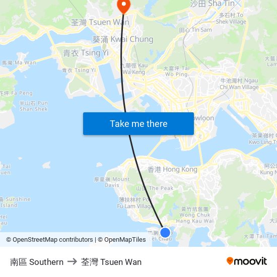 南區 Southern to 荃灣 Tsuen Wan map