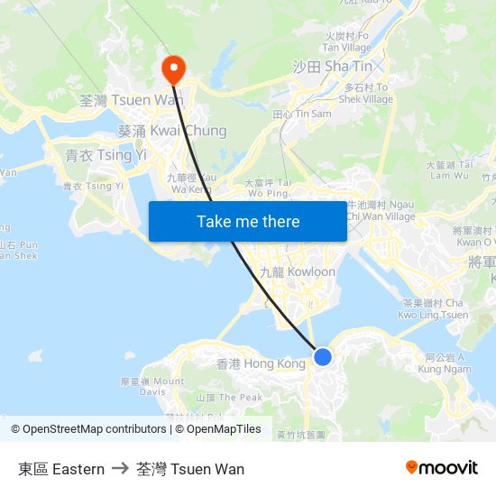 東區 Eastern to 荃灣 Tsuen Wan map