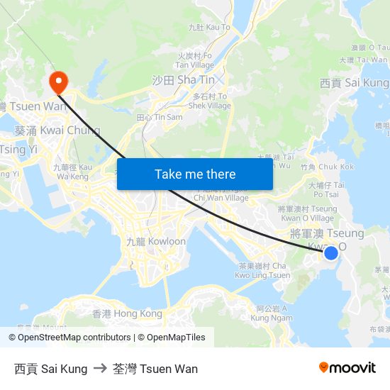 西貢 Sai Kung to 荃灣 Tsuen Wan map