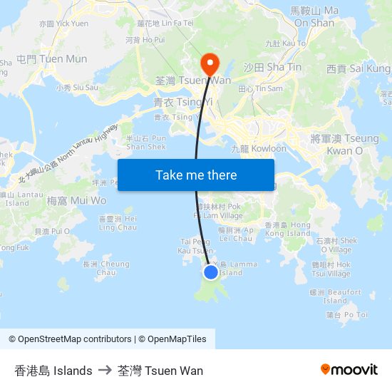 香港島 Islands to 荃灣 Tsuen Wan map