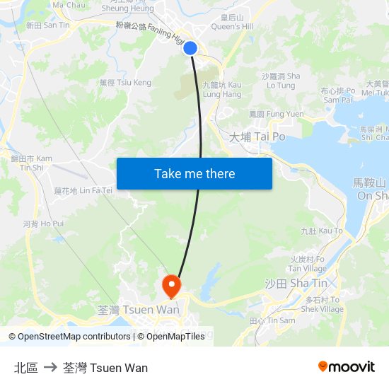 北區 to 荃灣 Tsuen Wan map