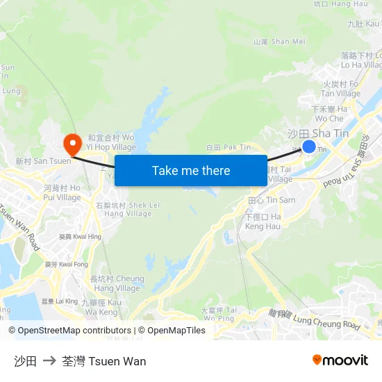 沙田 to 荃灣 Tsuen Wan map