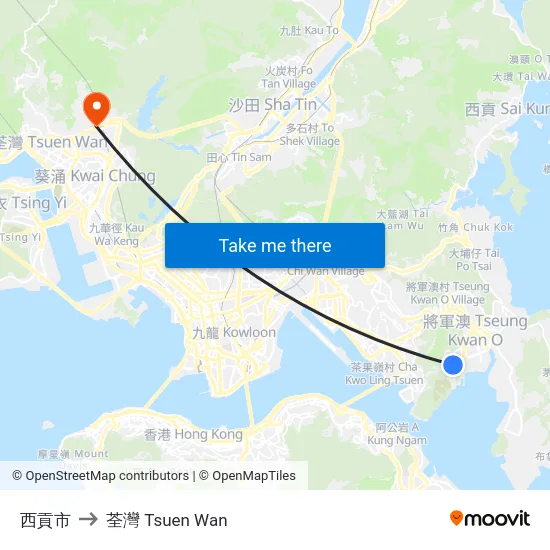 西貢市 to 荃灣 Tsuen Wan map