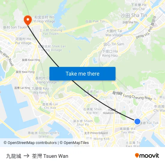 九龍城 to 荃灣 Tsuen Wan map