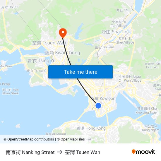 南京街 Nanking Street to 荃灣 Tsuen Wan map