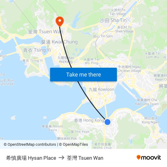 希慎廣場 Hysan Place to 荃灣 Tsuen Wan map