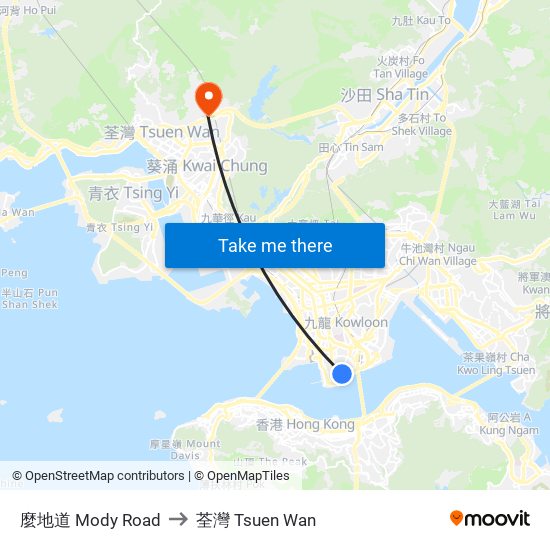 麼地道 Mody Road to 荃灣 Tsuen Wan map