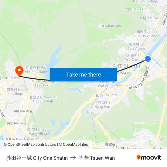 沙田第一城 City One Shatin to 荃灣 Tsuen Wan map