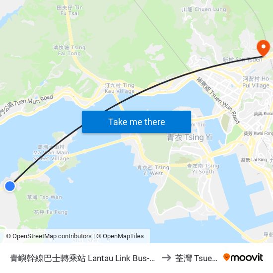 青嶼幹線巴士轉乘站 Lantau Link Bus-Bus Interchange to 荃灣 Tsuen Wan map