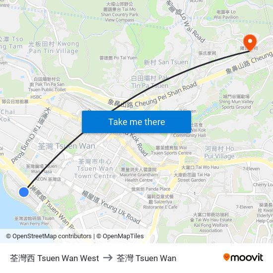 荃灣西 Tsuen Wan West to 荃灣 Tsuen Wan map