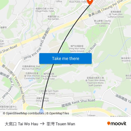 大窩口 Tai Wo Hau to 荃灣 Tsuen Wan map