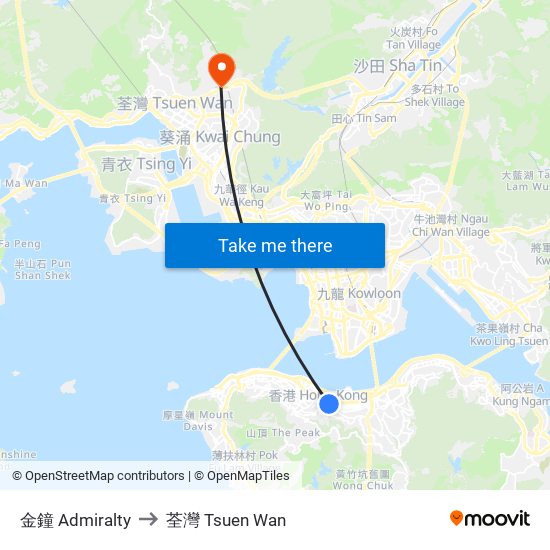 金鐘 Admiralty to 荃灣 Tsuen Wan map