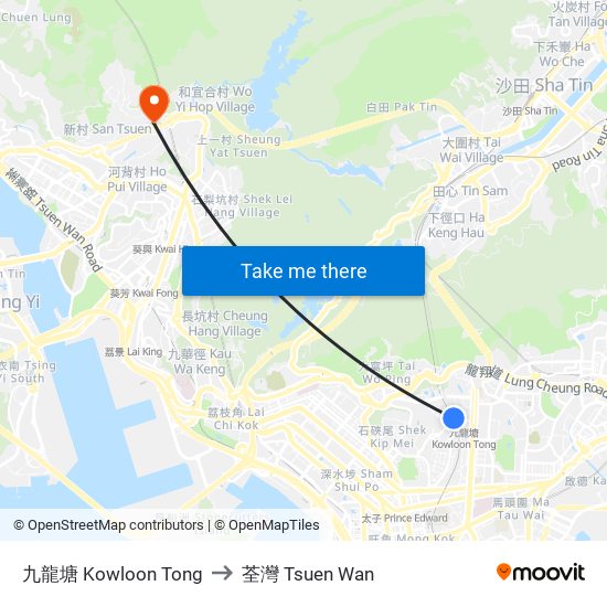 九龍塘 Kowloon Tong to 荃灣 Tsuen Wan map