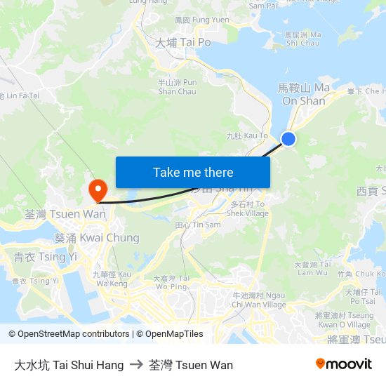 大水坑 Tai Shui Hang to 荃灣 Tsuen Wan map