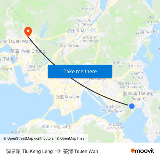 調景嶺 Tiu Keng Leng to 荃灣 Tsuen Wan map