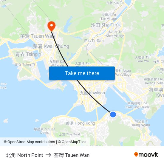 北角 North Point to 荃灣 Tsuen Wan map