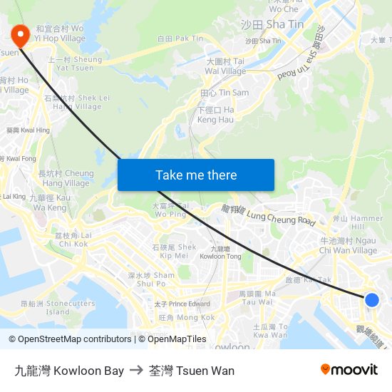 九龍灣 Kowloon Bay to 荃灣 Tsuen Wan map