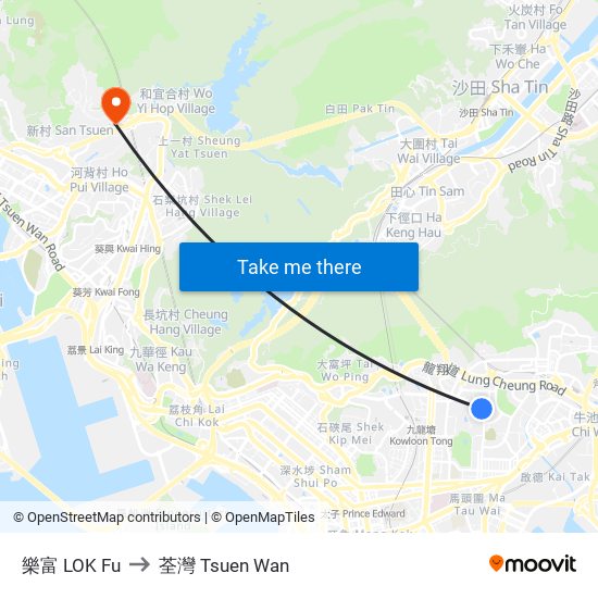 樂富 LOK Fu to 荃灣 Tsuen Wan map
