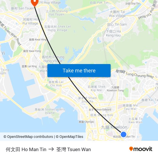 何文田 Ho Man Tin to 荃灣 Tsuen Wan map