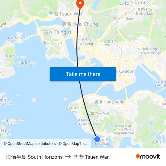 海怡半島 South Horizons to 荃灣 Tsuen Wan map