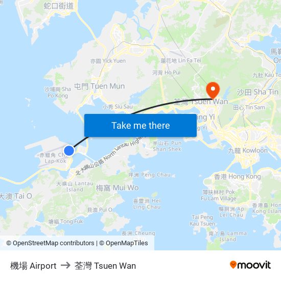 機場 Airport to 荃灣 Tsuen Wan map