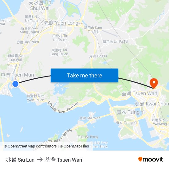 兆麟 Siu Lun to 荃灣 Tsuen Wan map