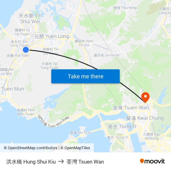 洪水橋 Hung Shui Kiu to 荃灣 Tsuen Wan map