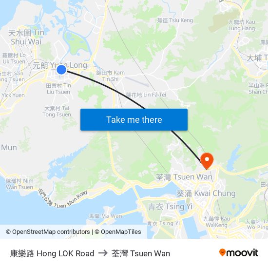 康樂路 Hong LOK Road to 荃灣 Tsuen Wan map