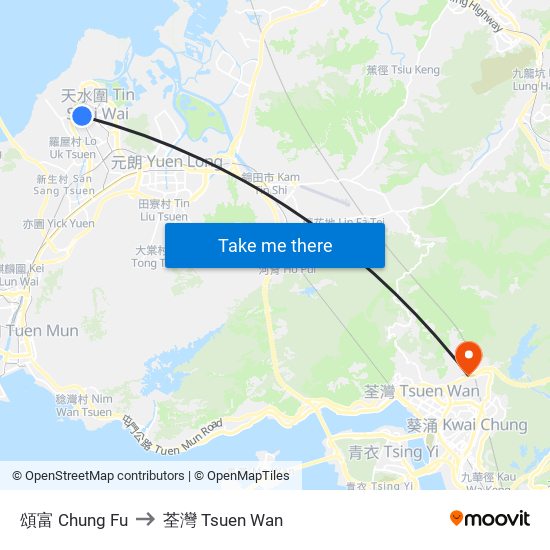 頌富 Chung Fu to 荃灣 Tsuen Wan map