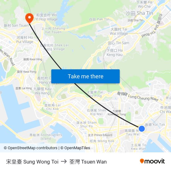 宋皇臺 Sung Wong Toi to 荃灣 Tsuen Wan map