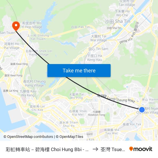 彩虹轉車站－碧海樓 Choi Hung Bbi - Pik Hoi House to 荃灣 Tsuen Wan map