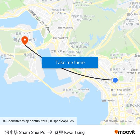 深水埗 Sham Shui Po to 葵興 Kwai Tsing map
