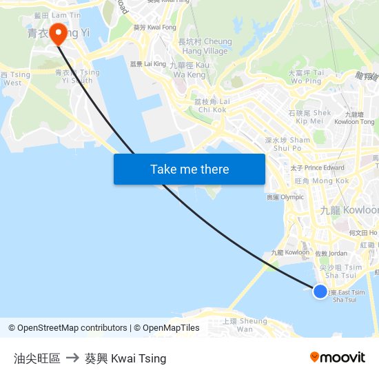 油尖旺區 to 葵興 Kwai Tsing map