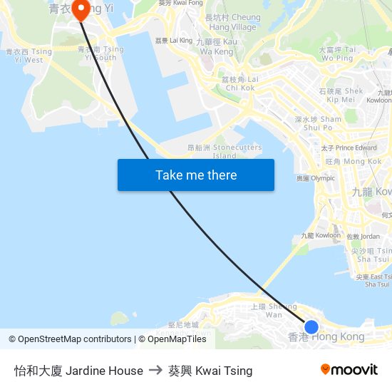 怡和大廈 Jardine House to 葵興 Kwai Tsing map