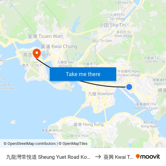 九龍灣常悅道 Sheung Yuet Road Kowloon Bay to 葵興 Kwai Tsing map