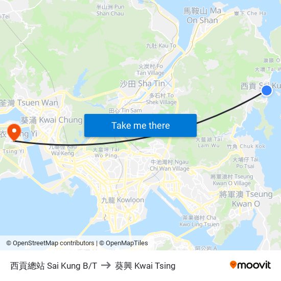 西貢總站 Sai Kung B/T to 葵興 Kwai Tsing map