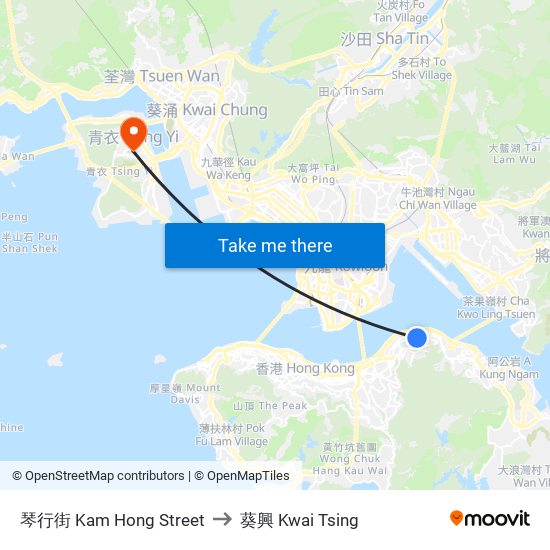 琴行街 Kam Hong Street to 葵興 Kwai Tsing map