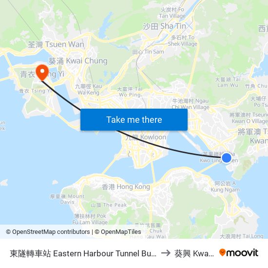 東隧轉車站 Eastern Harbour Tunnel Bus-Bus Interchange to 葵興 Kwai Tsing map