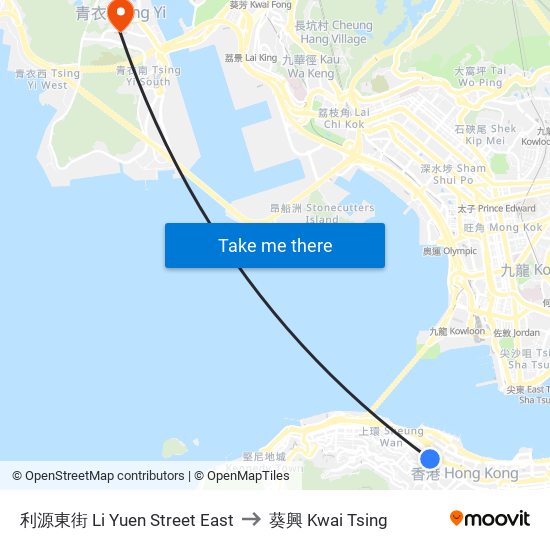 利源東街 Li Yuen Street East to 葵興 Kwai Tsing map